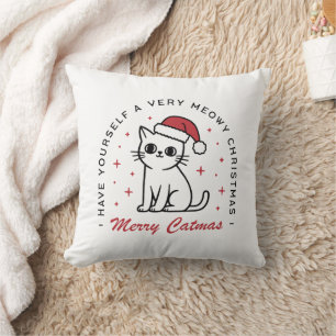 Coussin Joyeux Noël chat rouge esthétique