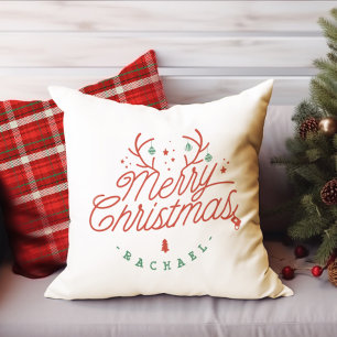 Coussin Joyeux Noël Check Plaid Reinder personnalisé