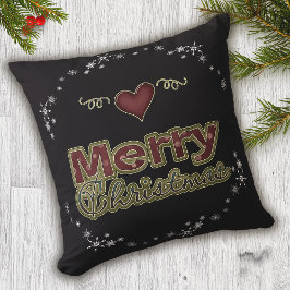 Coussin Joyeux Noël Coeur Flocon de neige Noir