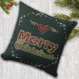Coussin Joyeux Noël Coeur Flocon de neige vert