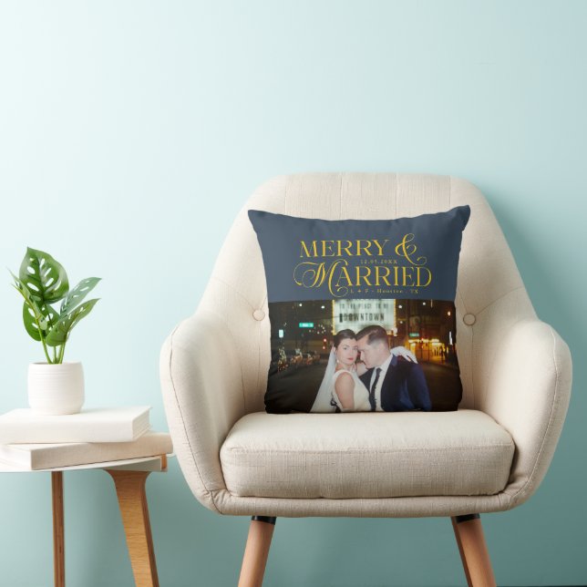 Coussin Joyeux Noël de jeunes mariés photo premier Noël  (Chaise)