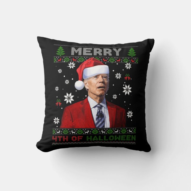Coussin Joyeux Noël D'Halloween Fun Biden Vilain (Recto)