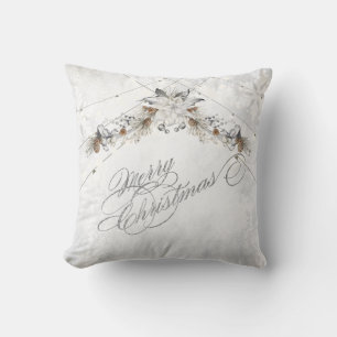 Coussin Joyeux Noël Fleurs d'hiver Pommes de pin