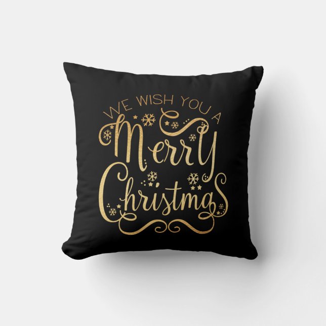 Coussin Joyeux Noël Gold Typographie Black Chic (Recto)