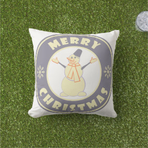 Coussin Joyeux Noël heureux bonhomme de neige célèbre styl