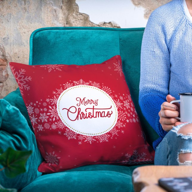 Coussin Joyeux Noël hiver Flammes de neige Red Holiday (Créateur téléchargé)