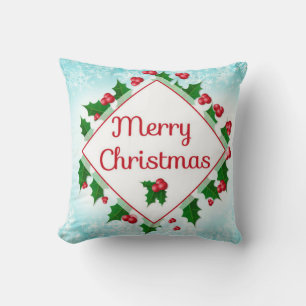 Coussin Joyeux Noël Holly et Snowflakes Retro