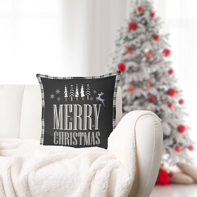 Coussin Joyeux Noël Joyeux Noir et Blanc (Créateur téléchargé)