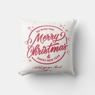 Coussin Joyeux Noël & Joyeux Nouvel An, Typographie Rouge