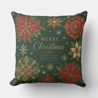 Coussin Joyeux Noël Mandala Orné de Poinsettia