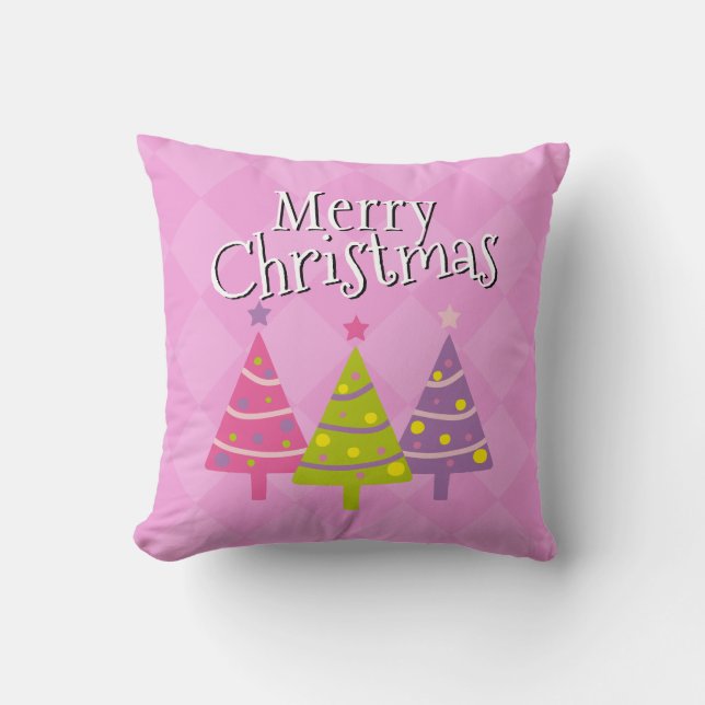 Coussin Joyeux Noël mignon Arbres roses (Recto)