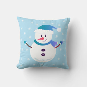 Coussin Joyeux Noël mignon Snowman Snowflakes