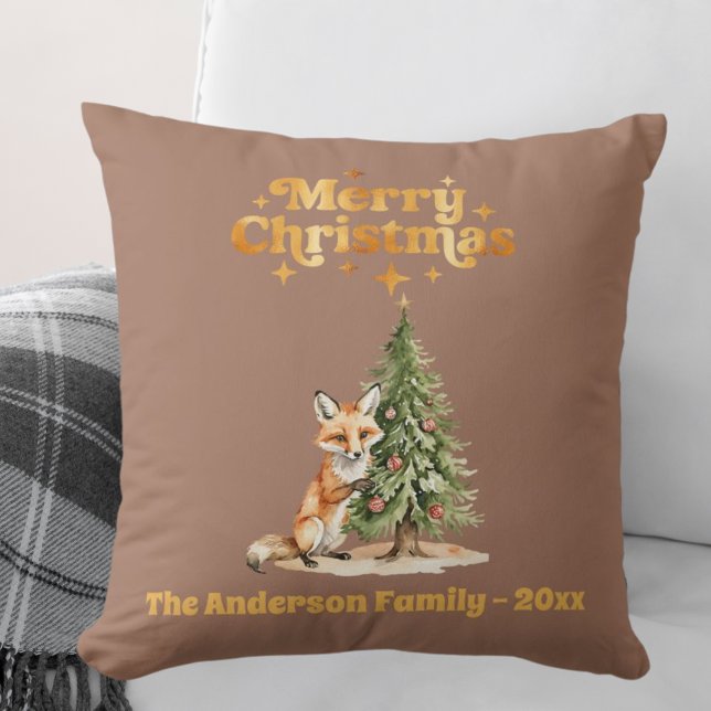 Coussin Joyeux Noël mocha or mignon renard (Créateur téléchargé)