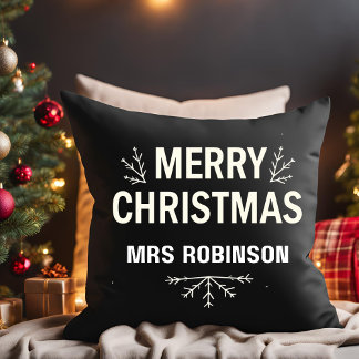 Coussin Joyeux Noël moderne Noir Custom Family