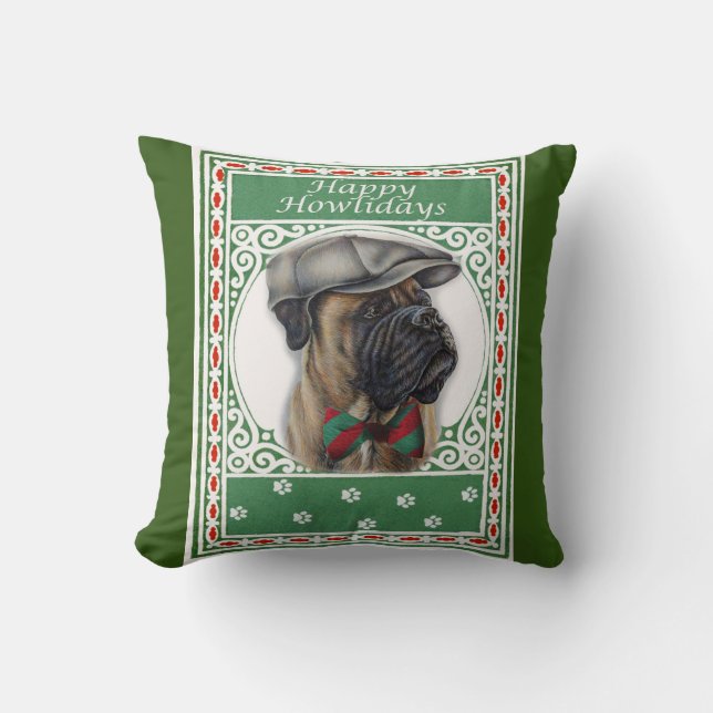 Coussin Joyeux Noël Noël Boxer Dog Holiday Art (Recto)