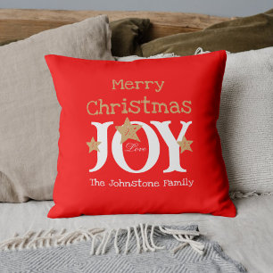Coussin Joyeux Noël Nom de famille Script Joy Red