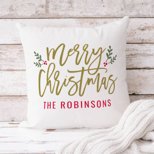 Coussin Joyeux Noël Or Moderne Famille Personnalisée