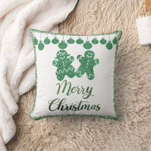 Coussin Joyeux Noël - ornements de parties scintillant ver