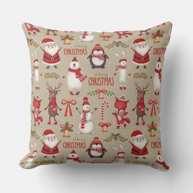 Coussin Joyeux Noël Père Noël Et Amis (Recto)