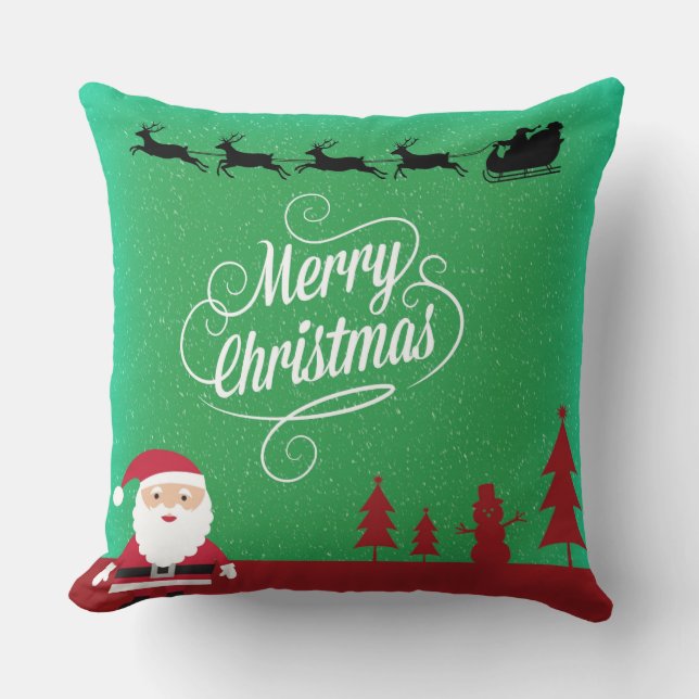 Coussin Joyeux Noël Père Noël Reindeers Gliding Thru Sky (Recto)