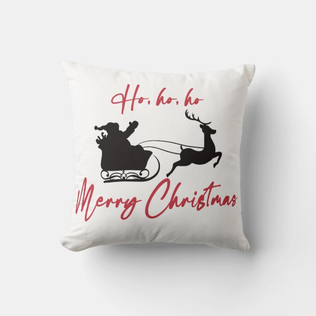 Coussin Joyeux Noël Père Noël Sleigh et Reindeer (Recto)