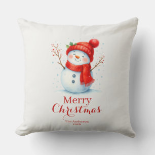 Coussin Joyeux Noël personnalisé Bonhomme de neige Année p