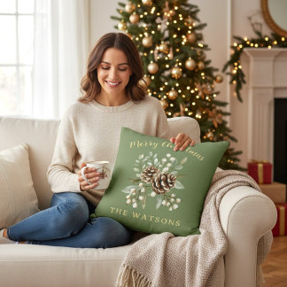 Coussin Joyeux Noël personnalisé Botanique Vert Sauge