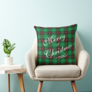 Coussin Joyeux Noël Plaid Green Festive Wreath