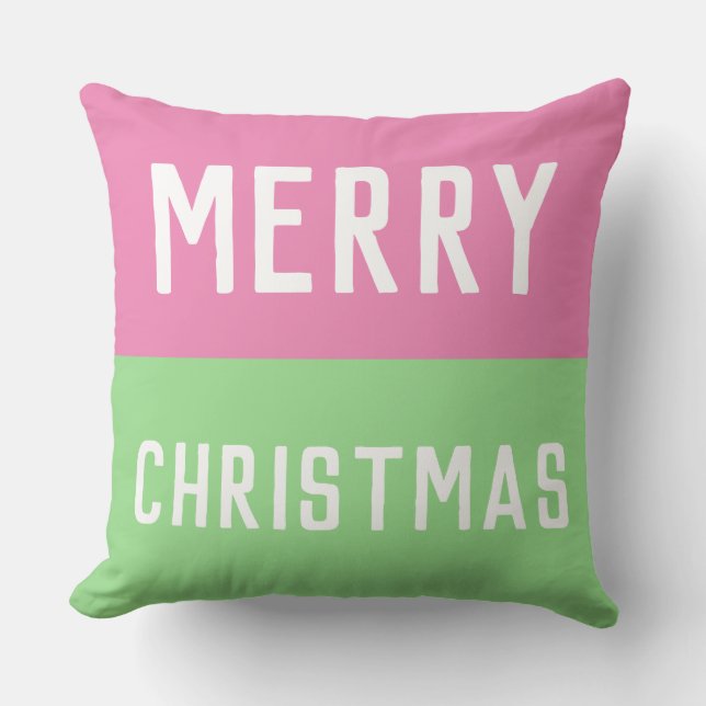 Coussin Joyeux Noël Rose et Vert (Recto)