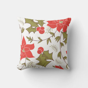 Coussin Joyeux Noël rouge poinsettia vert eul