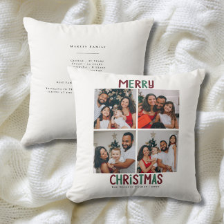 Coussin Joyeux Noël Rouge Vert Famille 4 Photo Moderne