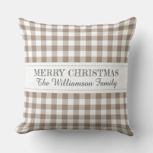 Coussin Joyeux Noël rustique En vichy Nom du monogramme