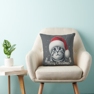 Coussin Joyeux Noël Scottish Pold Cat, Xmas Père Noël Cat