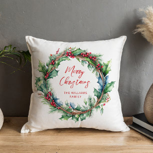 Coussin Joyeux Noël Script Vacances Wreath