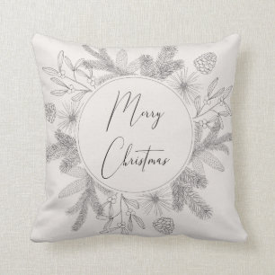 Coussin Joyeux Noël Script Wreath Blush & Grey Modern