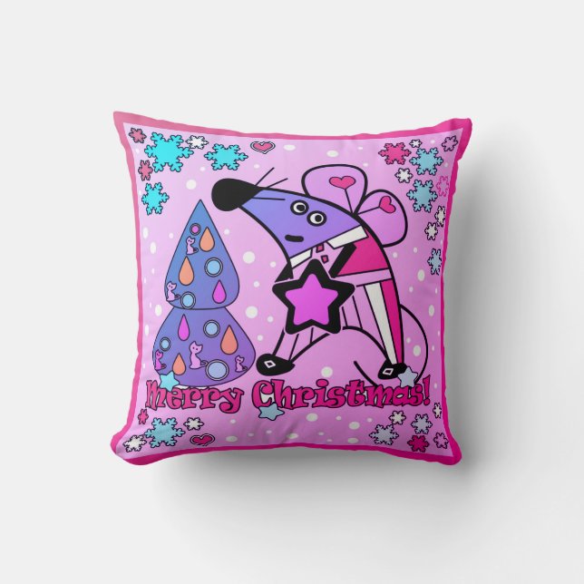 Coussin Joyeux Noël Symbole du Nouvel An Souris Caricature (Recto)