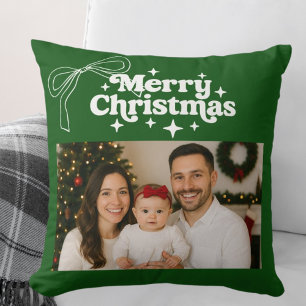 Coussin Joyeux Noël vert photo arc dessiné main