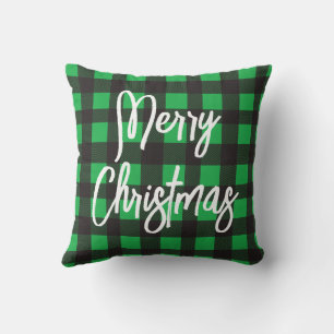 Coussin Joyeux Noël Vert Plaid