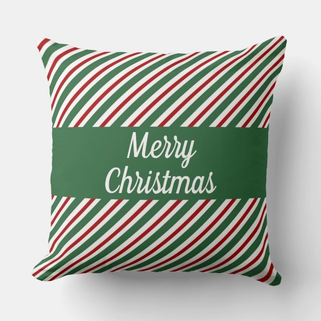 Coussin Joyeux Noël Vert Rouge rayé (Recto)