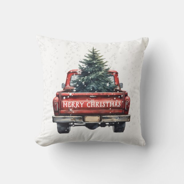 Coussin Joyeux Noël vintage Camion Rouge (Recto)
