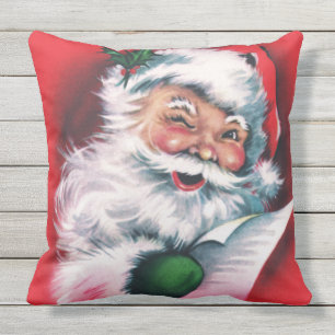 Coussin Joyeux Noël, vintage, rétro, Père Noël, heureu