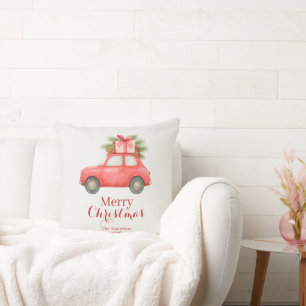 Coussin Joyeux Noël Voiture Rouge – Fêtes de fin d'année p