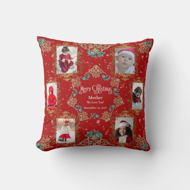 Coussin Joyeux Noël We Love You Family Photo Collage (Recto)