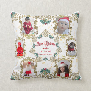 Coussin Joyeux Noël We Love You Family Photo Collage