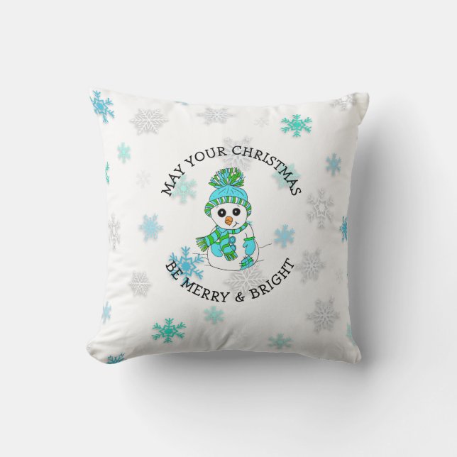 Coussin Joyeux Noël Whimsman Snowman et Snowflake (Recto)