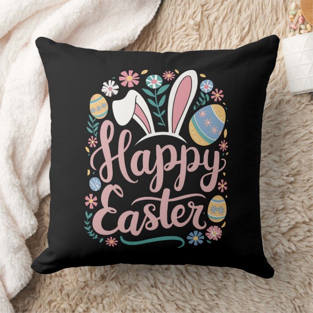 Coussin Joyeux oeufs de lapin de lapin de Pâques (Couverture)