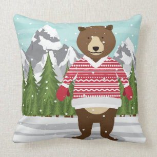 Coussin Joyeux Ours De Noël En Chandail