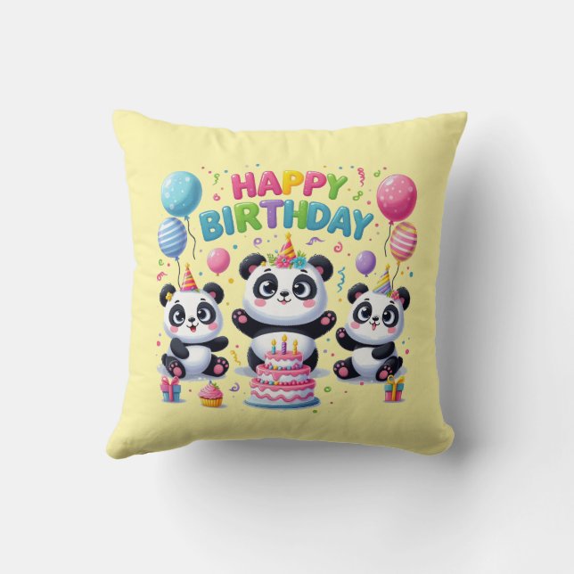 Coussin Joyeux Pandas d'anniversaire (Verso)