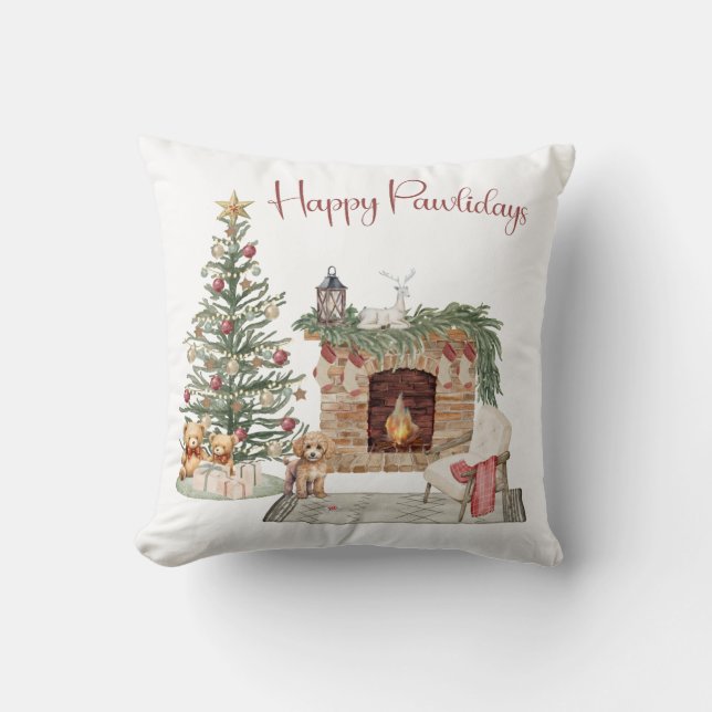 Coussin Joyeux Pawlidays Chien Design - Poodle (Recto)