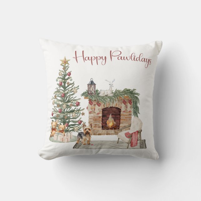 Coussin Joyeux Pawlidays Chien Design - Yorkie (Recto)